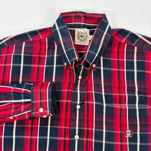 Cinch Mens Large Red Navy White Plaid Long Sleeve Button Down Western Shirt